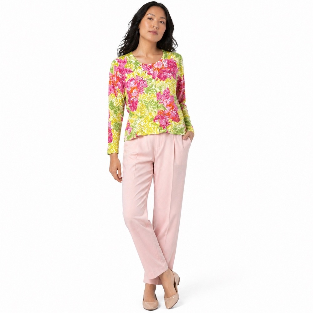 Vtg Talbots Women Cardigan Multicolor XL Petites Floral Pima Cotton Cottagecore